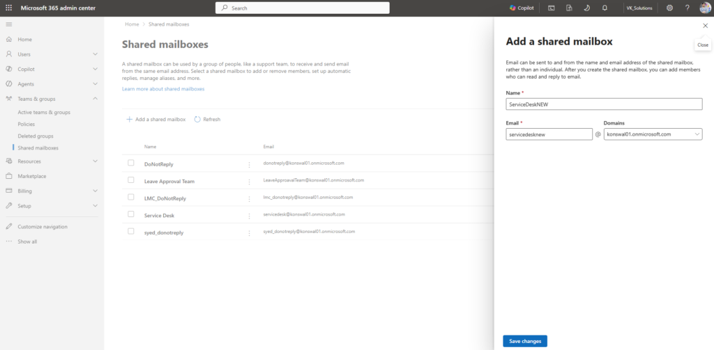 M365 Admin Center - Create Shared Mailbox